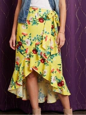 Sunshine Floral High-Low Wrap Skirt